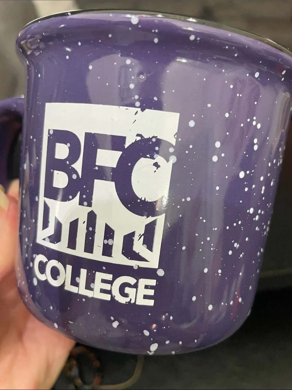 Purple Speckled Camp Mug BFC College